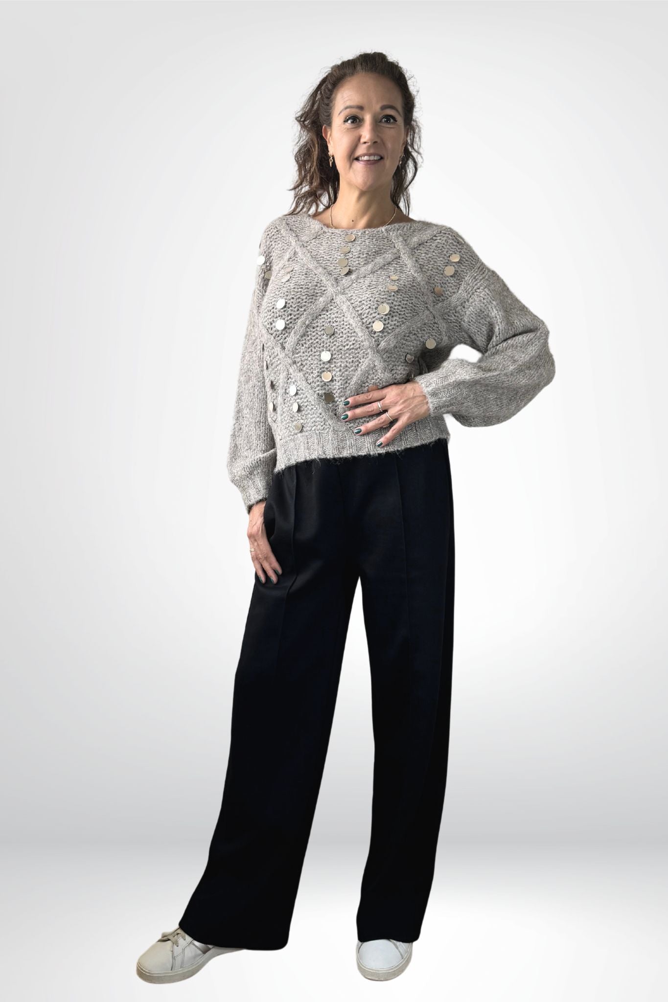 Multifunctionele wide pants met pintuck-naad
