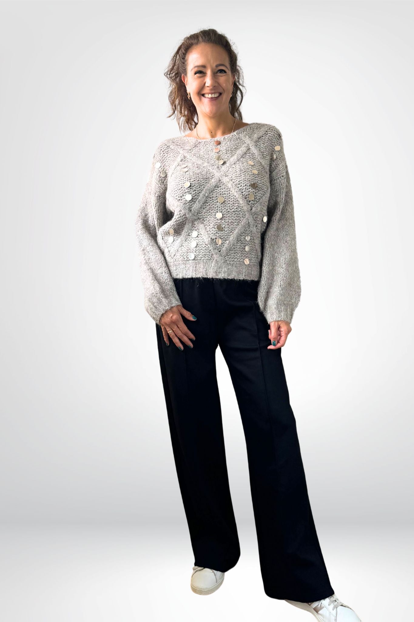 Multifunctionele wide pants met pintuck-naad