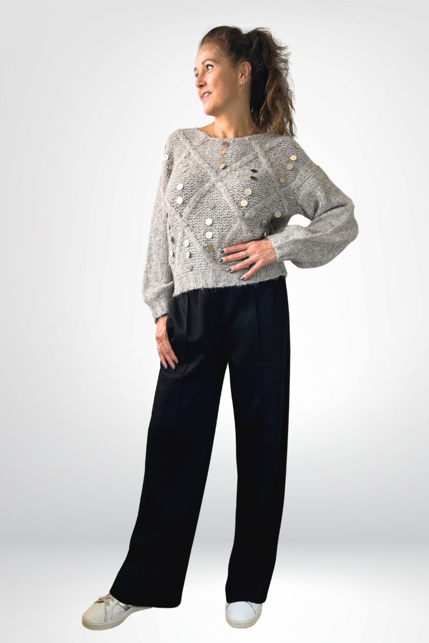 Multifunctionele wide pants met pintuck-naad