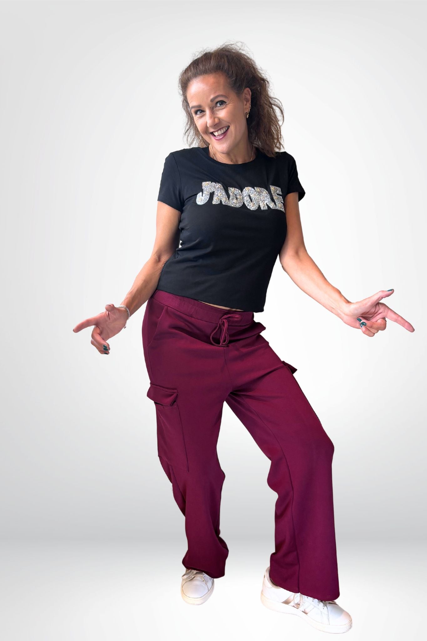 Cargo jogger-pants wide leg met drawstring