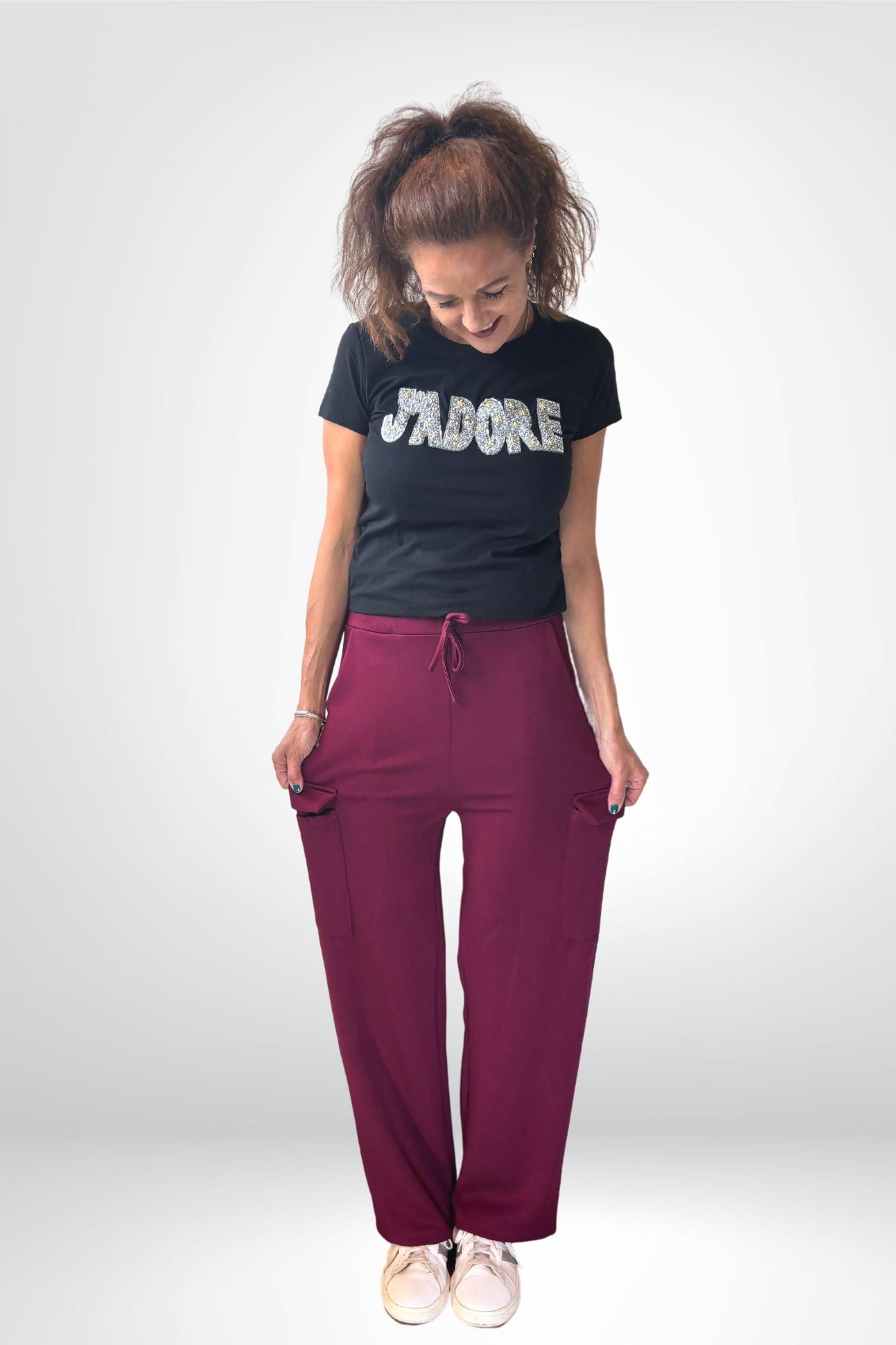 Cargo jogger-pants wide leg met drawstring