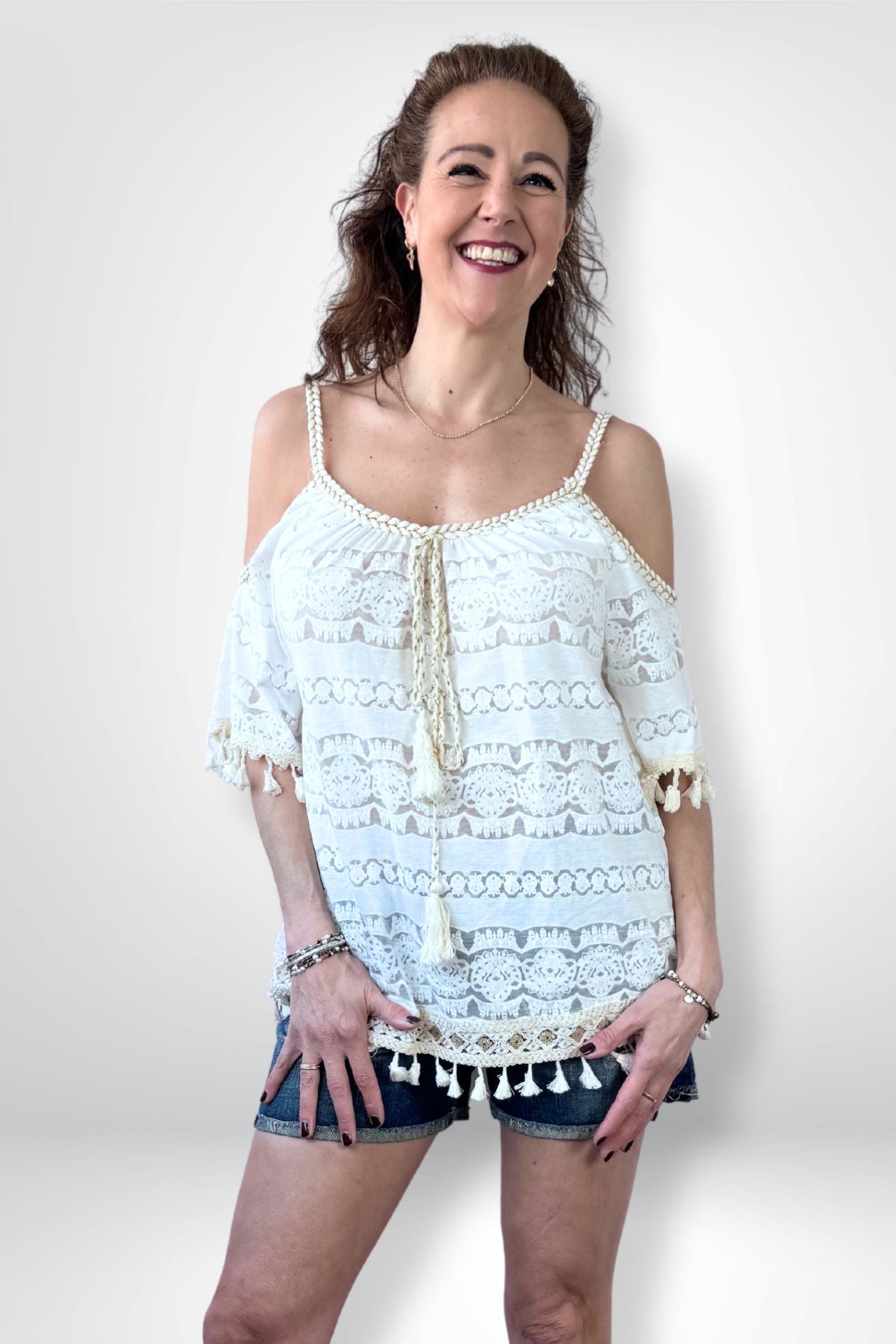Heerlijk zomerse broderie top "Bohemian" Souri Fashion