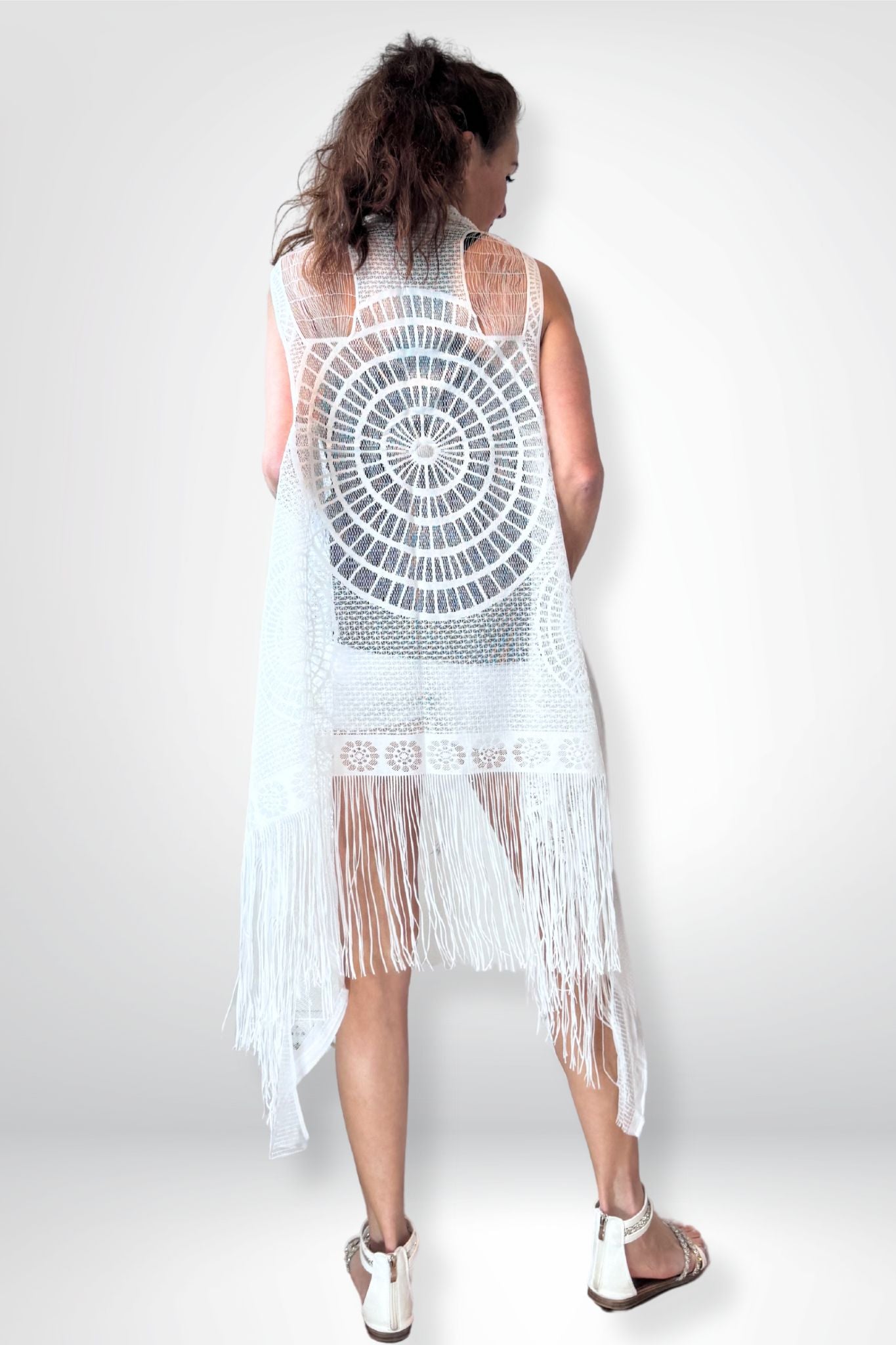 lang Ibiza-feel giletje van kant - wit Sourí Fashion