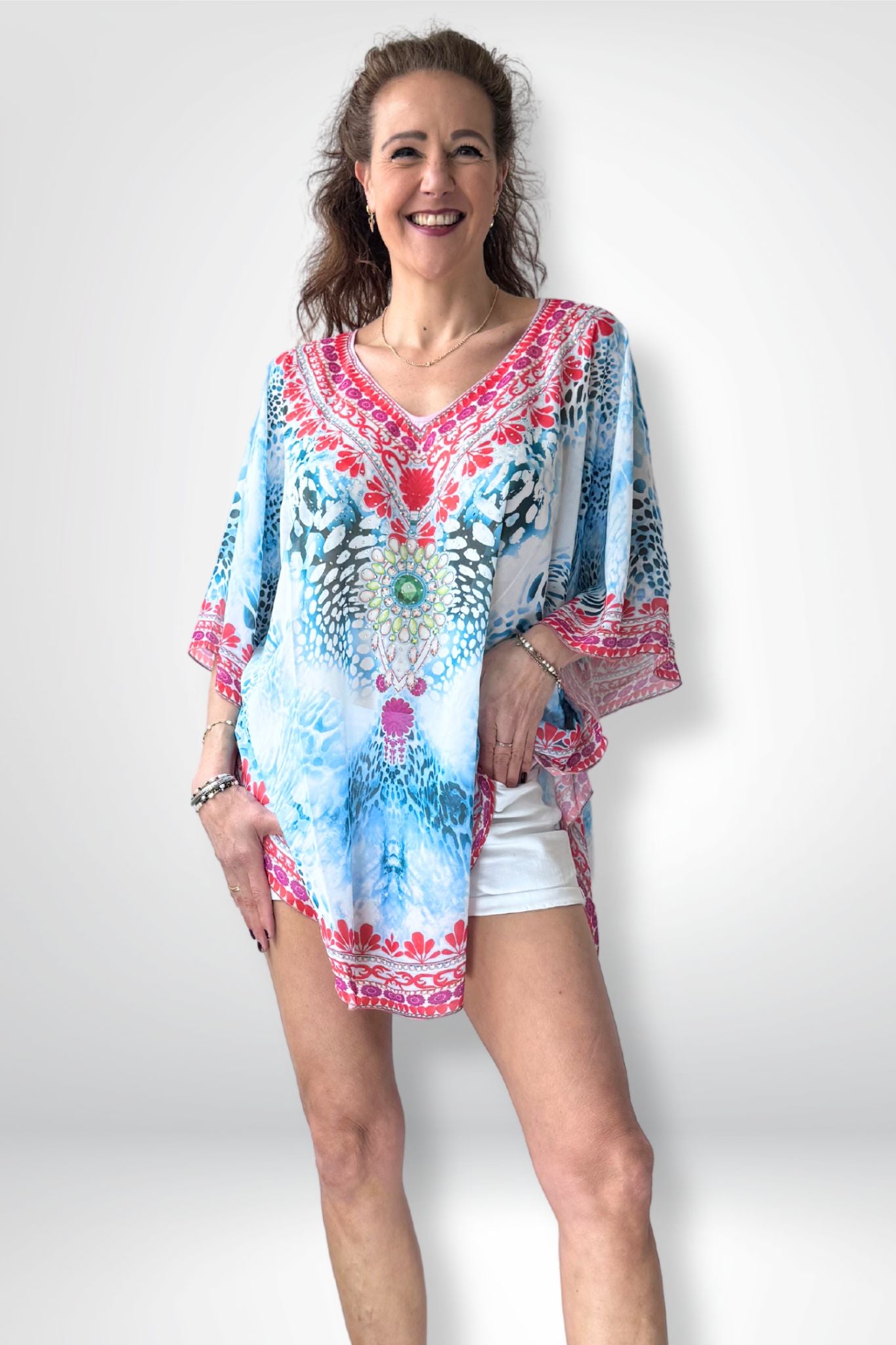 Kleurige blouse "Ibiza Boho" met 3/4 mouwtjes Sourí Fashion ibiza style