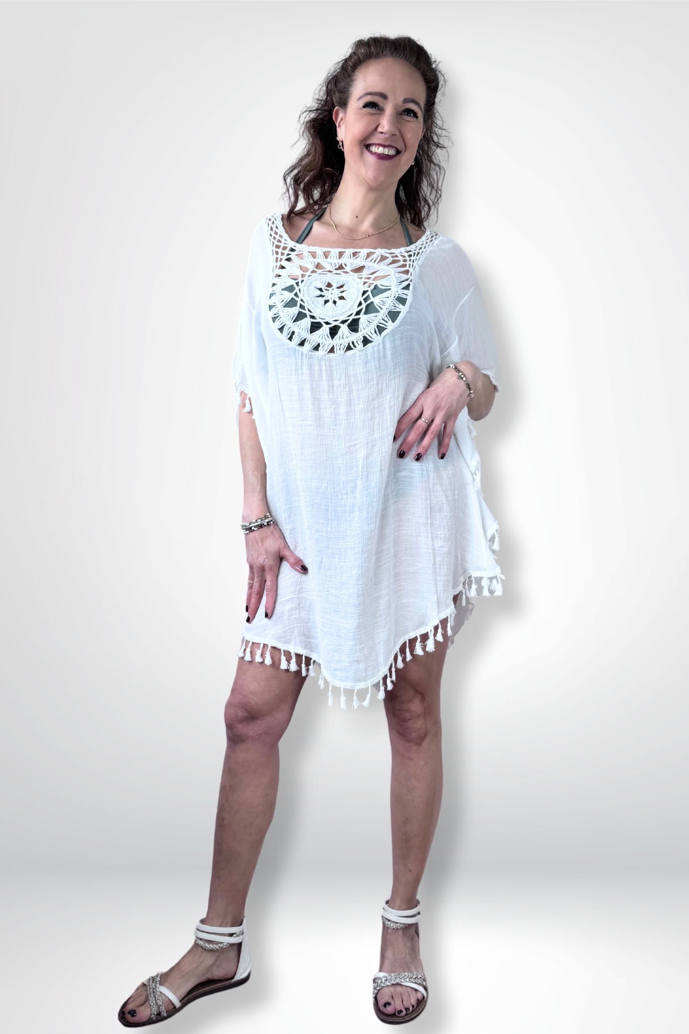 Eyecatcher tuniek "Frivolous" met opengewerkt haakwerk en franjes Souri Fashion