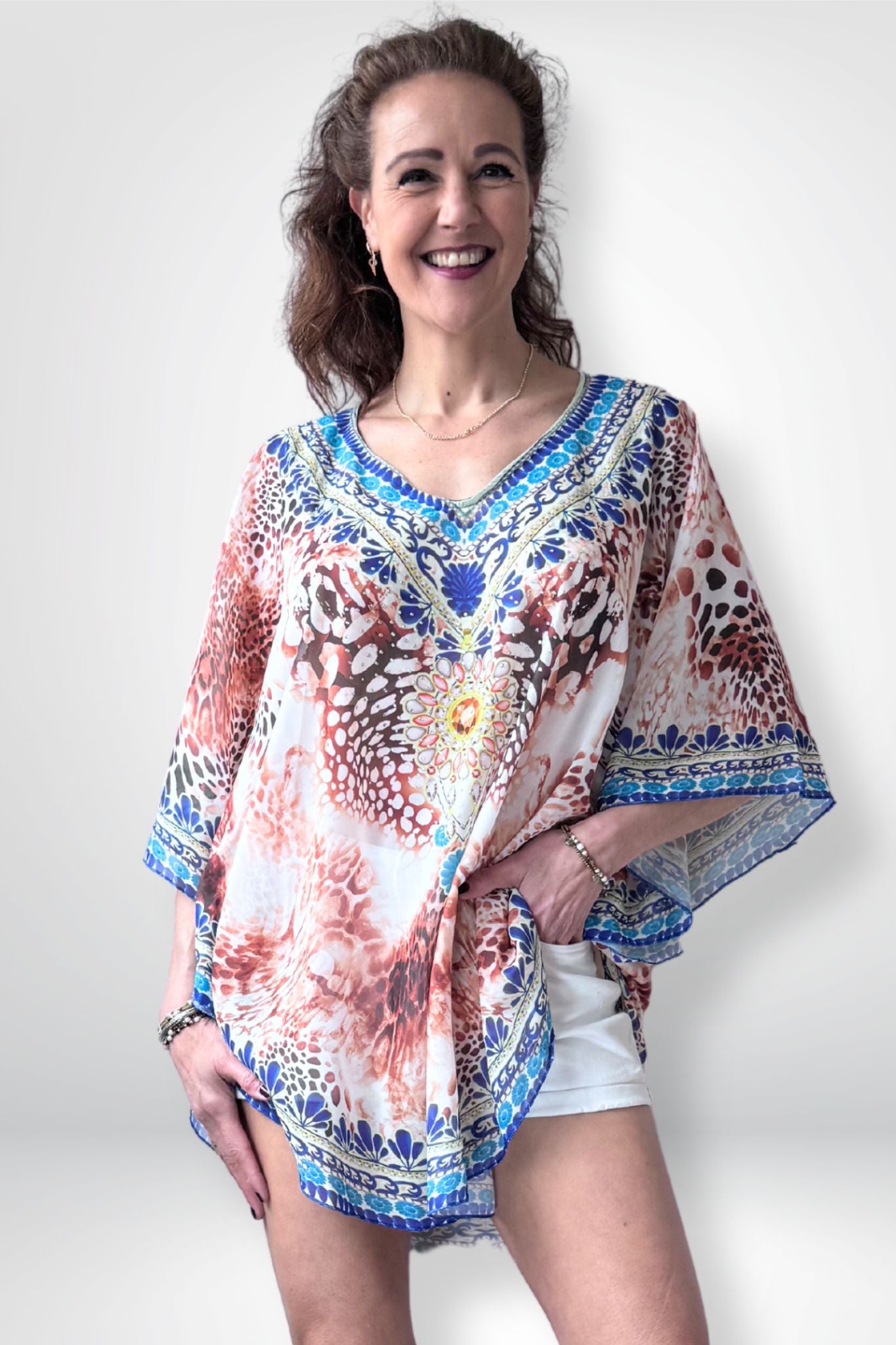 Prachtig kleurige soepelvallende tuniek jurk multicolor Souri Fashion