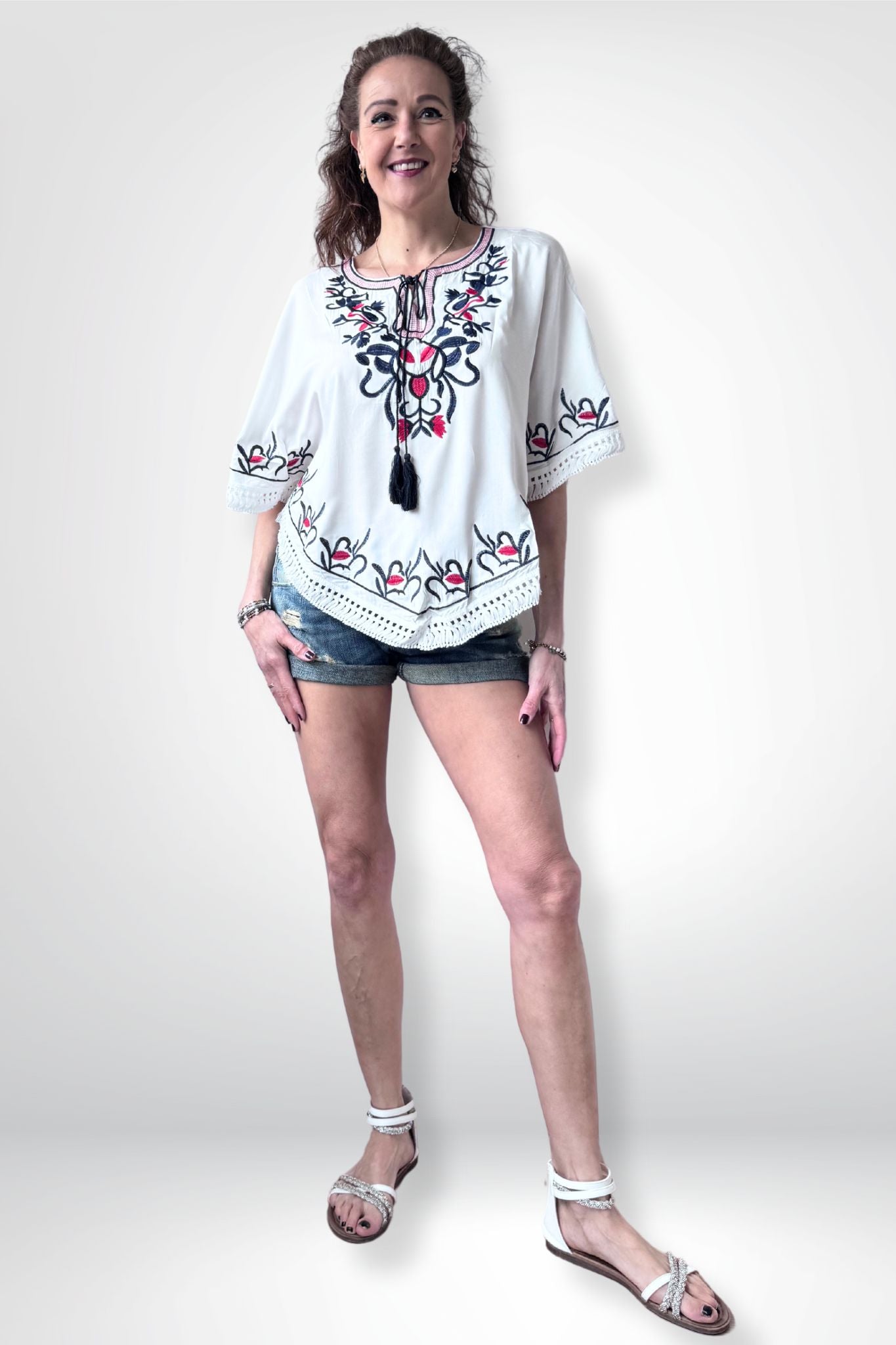 Souri Fashion blouse "Tassels" met wijde mouwtjes en borduursels